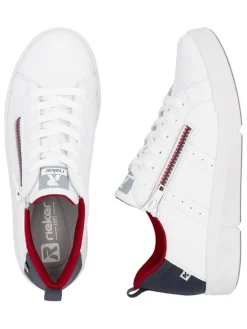Leder-Sneakers in Weiß/ Dunkelblau><noscript><img width=
