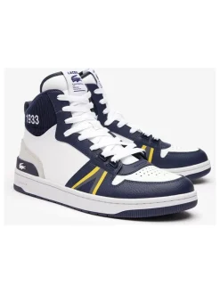 Leder-Sneakers in Weiß/ Dunkelblau>Lacoste