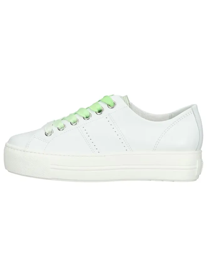Paul Green Schnürschuhe^Leder-Sneakers in Weiß/ Grün
