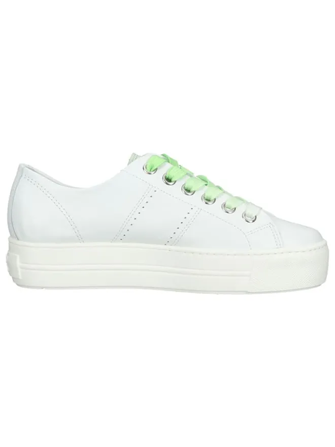 Paul Green Schnürschuhe^Leder-Sneakers in Weiß/ Grün