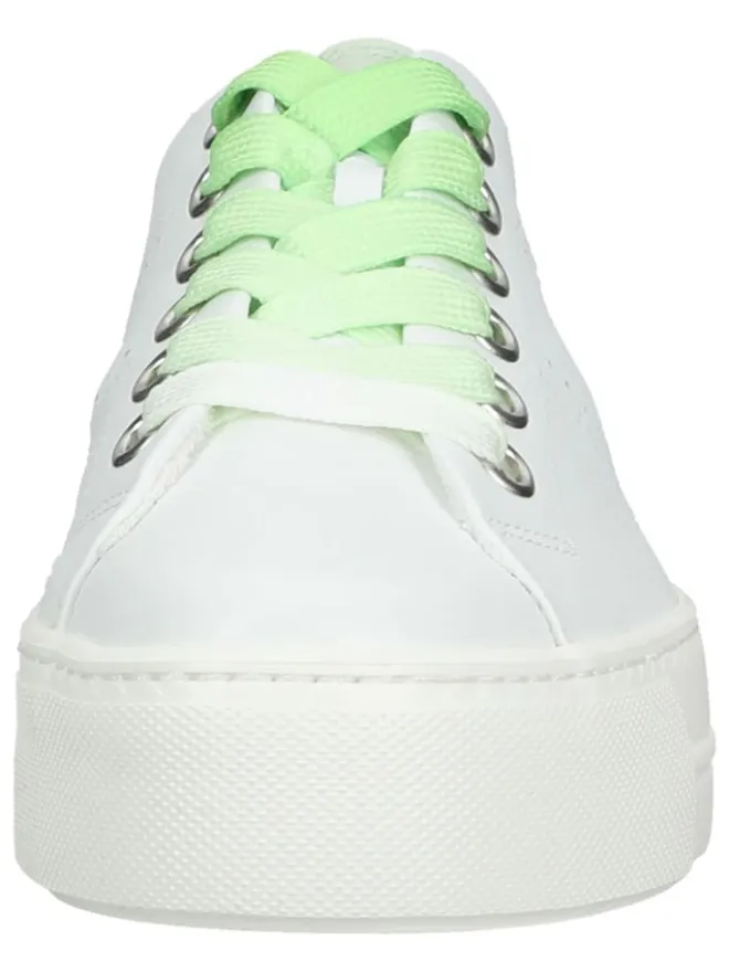 Paul Green Schnürschuhe^Leder-Sneakers in Weiß/ Grün