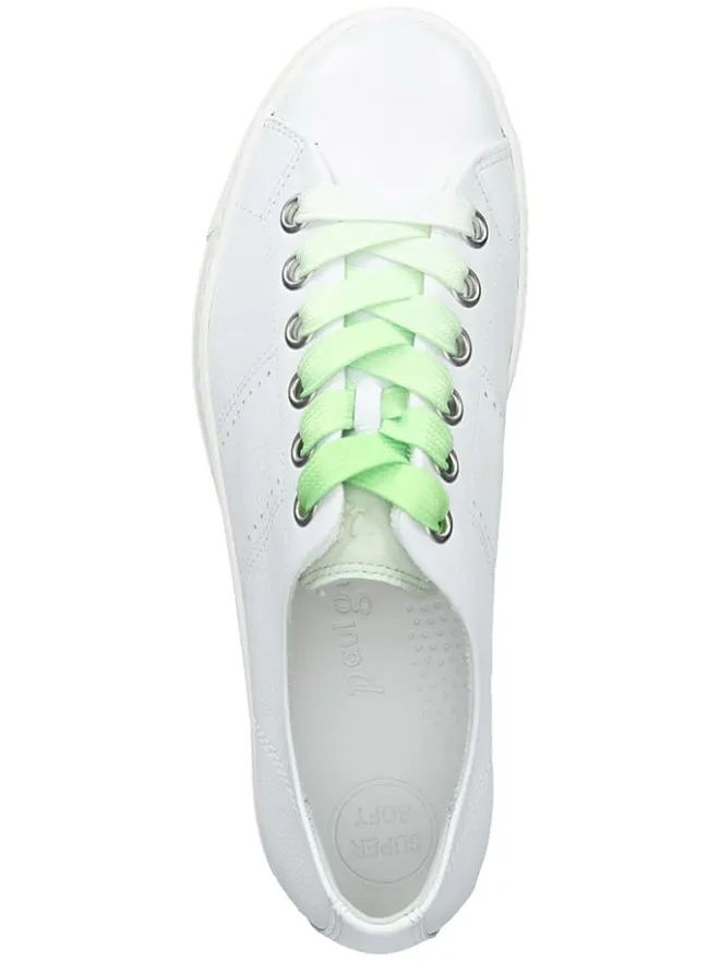 Paul Green Schnürschuhe^Leder-Sneakers in Weiß/ Grün