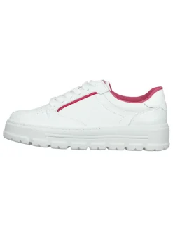Paul Green Schnürschuhe^Leder-Sneakers in Weiß/ Pink