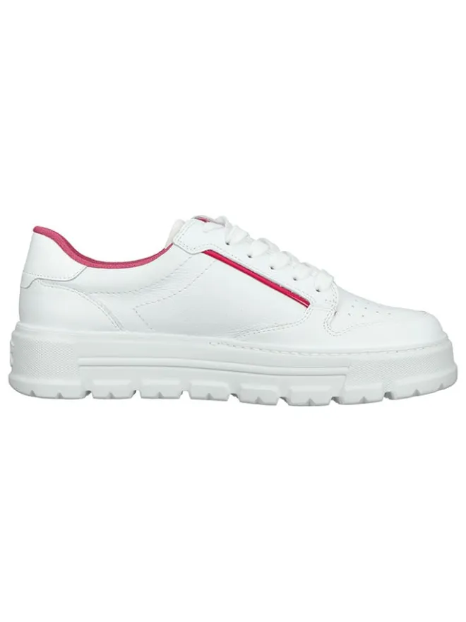 Paul Green Schnürschuhe^Leder-Sneakers in Weiß/ Pink