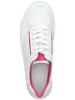 Paul Green Schnürschuhe^Leder-Sneakers in Weiß/ Pink