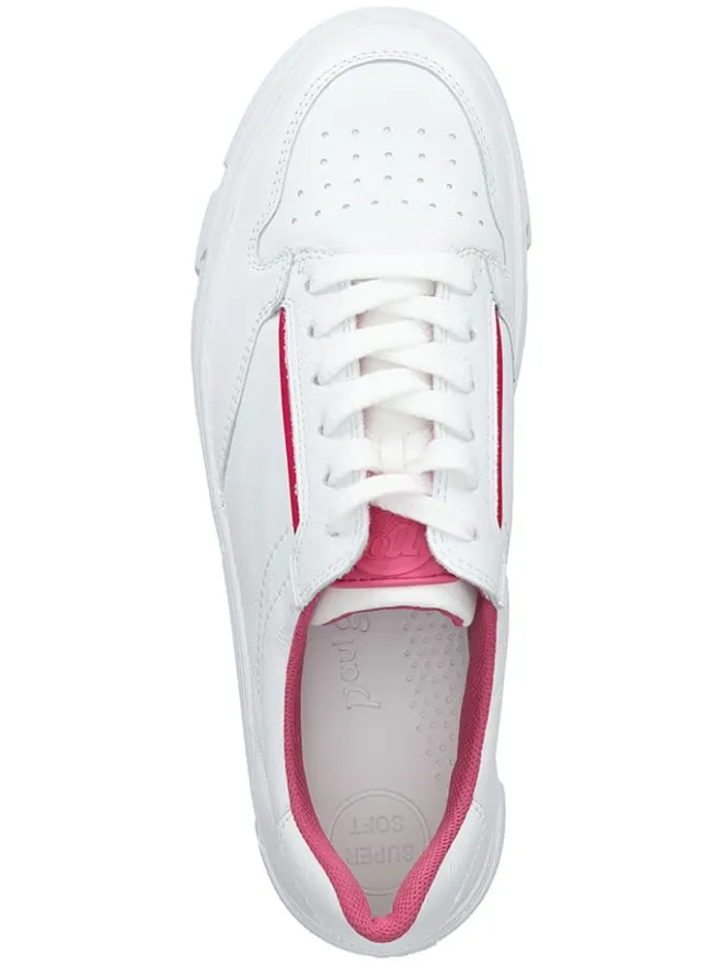 Paul Green Schnürschuhe^Leder-Sneakers in Weiß/ Pink