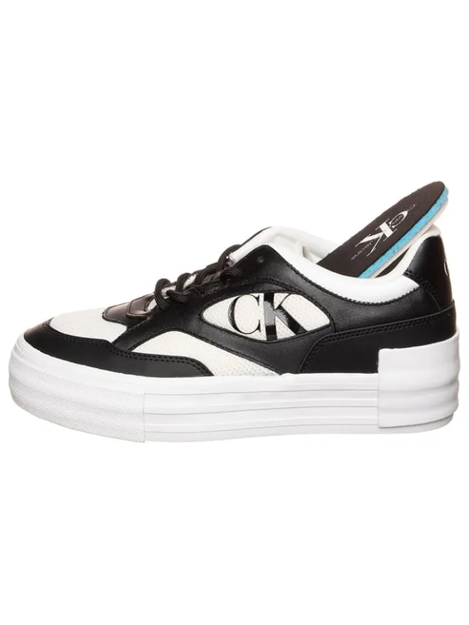 Leder-Sneakers in Weiß/ Schwarz>Calvin Klein Clearance