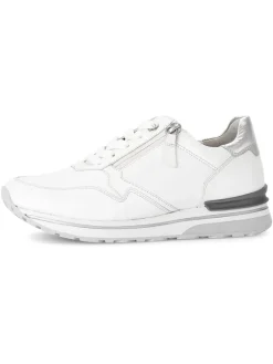 Leder-Sneakers in Weiß/ Silber>Gabor New