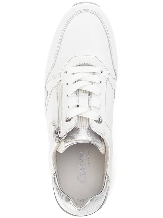 Leder-Sneakers in Weiß/ Silber>Gabor New