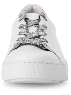 Leder-Sneakers in Weiß/ Silber><noscript><img width=