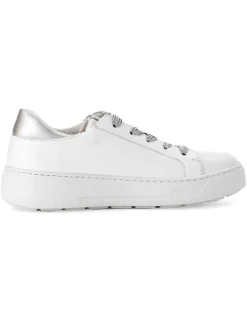Leder-Sneakers in Weiß/ Silber><noscript><img width=