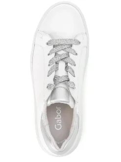 Leder-Sneakers in Weiß/ Silber><noscript><img width=