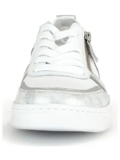 Leder-Sneakers in Weiß/ Silber><noscript><img width=