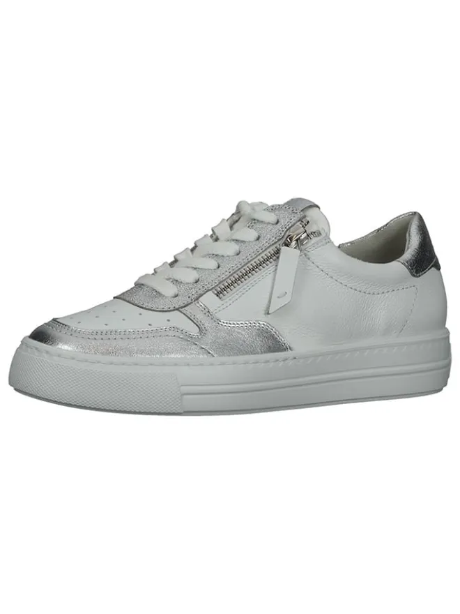 Paul Green Schnürschuhe^Leder-Sneakers in Weiß/ Silber