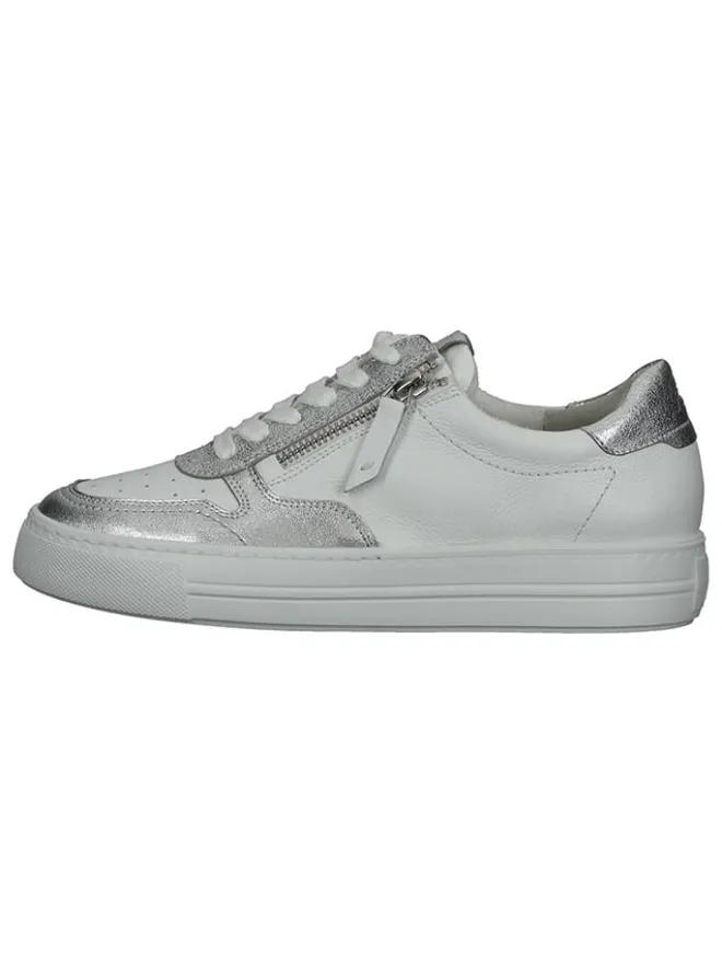 Paul Green Schnürschuhe^Leder-Sneakers in Weiß/ Silber