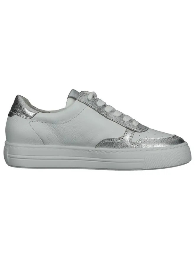 Paul Green Schnürschuhe^Leder-Sneakers in Weiß/ Silber
