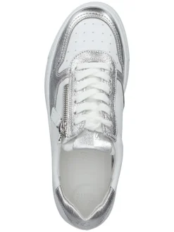 Paul Green Schnürschuhe^Leder-Sneakers in Weiß/ Silber