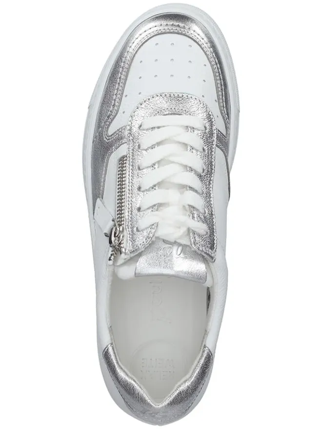 Paul Green Schnürschuhe^Leder-Sneakers in Weiß/ Silber