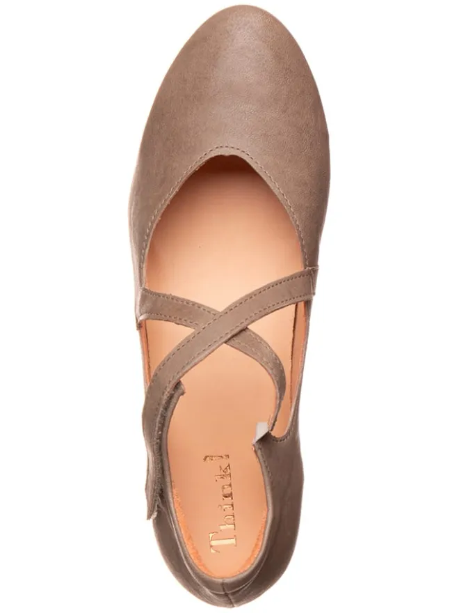 Think! Ballerinas^Leder-Spangenballerinas in Hellbraun
