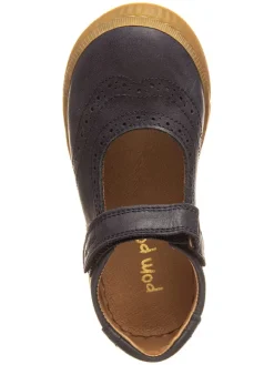 POM POM Ballerinas^Leder-Spangenballerinas in Dunkelblau