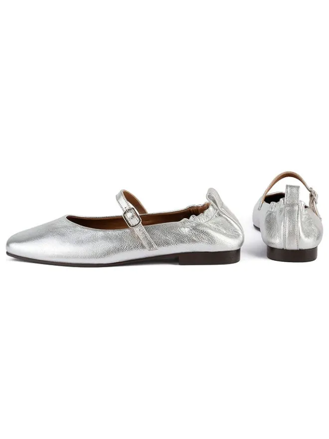 Leder-Spangenballerinas in Silber>loft37 Clearance
