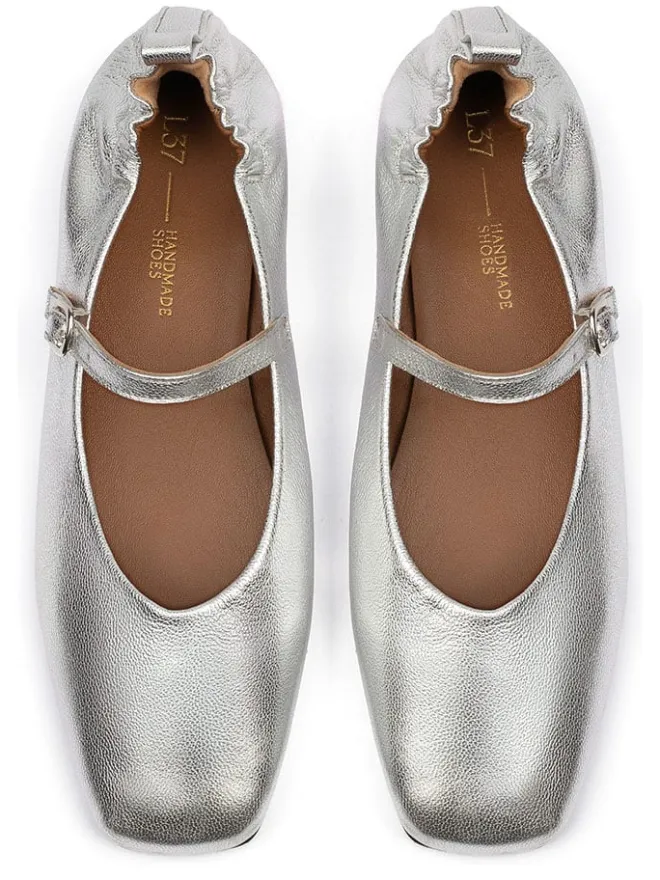 Leder-Spangenballerinas in Silber>loft37 Clearance