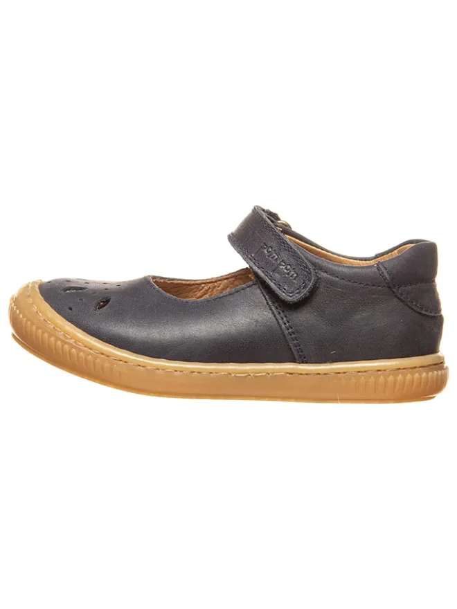 POM POM Ballerinas^Leder-Spangenballerinas in Dunkelblau