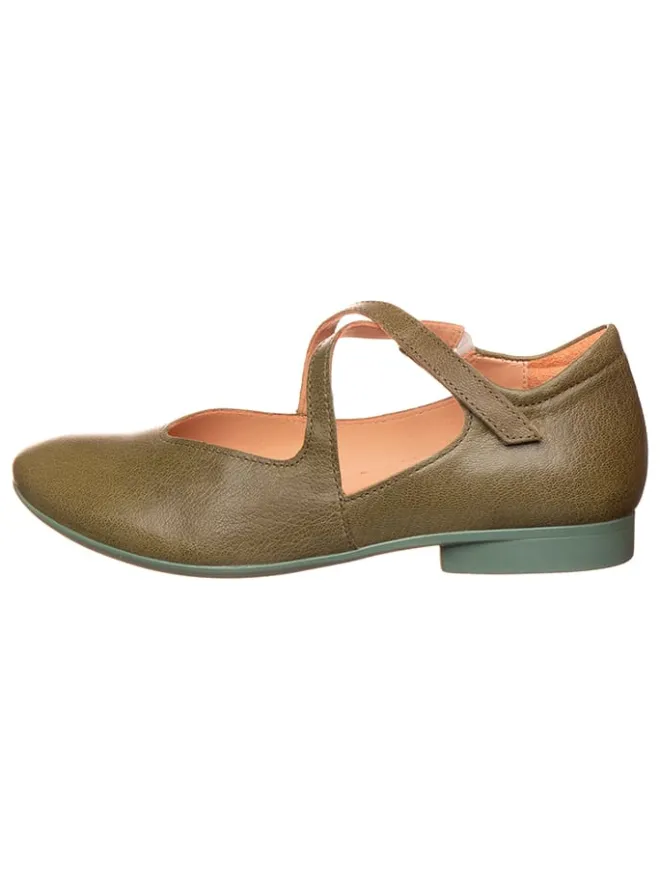 Leder-Spangenballerinas in Khaki>Think! Best