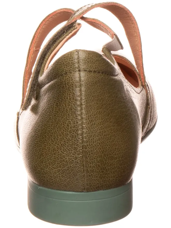 Leder-Spangenballerinas in Khaki>Think! Best
