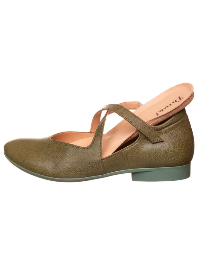 Leder-Spangenballerinas in Khaki>Think! Best
