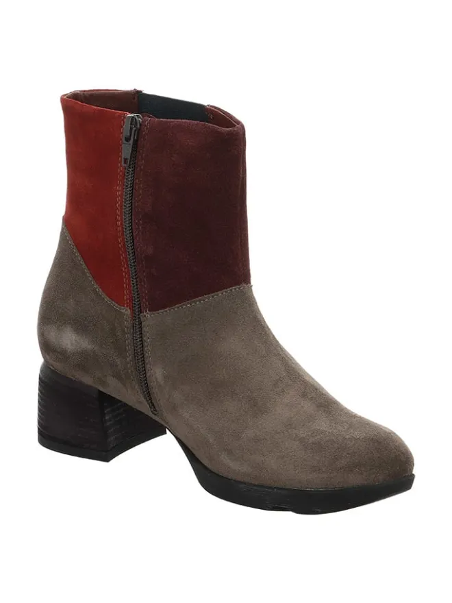 Leder-Stiefeletten in Braun/ Rot>Think! New