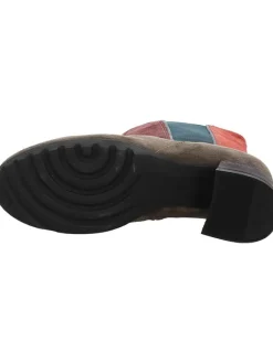 Leder-Stiefeletten in Braun/ Rot><noscript><img width=