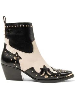 Leder-Stiefeletten in Creme/ Schwarz>Lazamani Hot