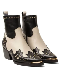 Leder-Stiefeletten in Creme/ Schwarz>Lazamani Hot