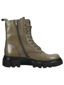 Leder-Stiefeletten in Khaki><noscript><img width=