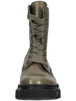Leder-Stiefeletten in Khaki><noscript><img width=
