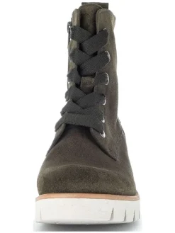 Leder-Stiefeletten in Khaki><noscript><img width=
