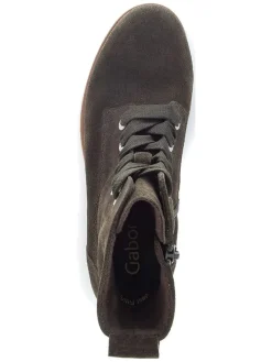 Leder-Stiefeletten in Khaki><noscript><img width=