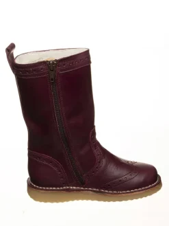 Leder-Winterstiefel in Rot/ Schwarz>POM POM