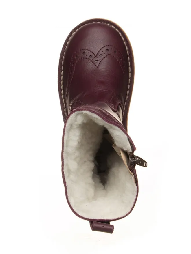 Leder-Winterstiefel in Rot/ Schwarz>POM POM