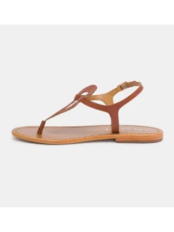 Leder-Zehensandalen in Hellbraun><noscript><img width=