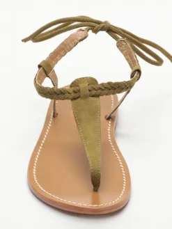 Leder-Zehensandalen "Smith" in Khaki>Les BAGATELLES New
