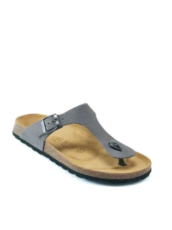 Leder-Zehentrenner in Grau>Mandel Outlet