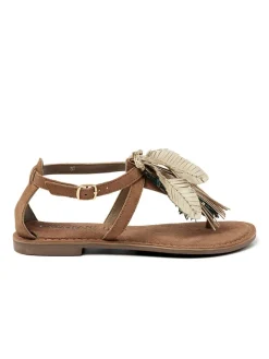 Lazamani Sandalen^Leder-Zehentrenner in Hellbraun