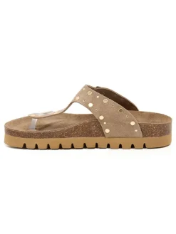 billowy Sandalen^Leder-Zehentrenner in Hellbraun
