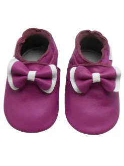 Lila Baby-Leder-Laufschuhe, komfortabel mit rutschfester Sohle - Schleifenmotiv>Bemesu Clearance