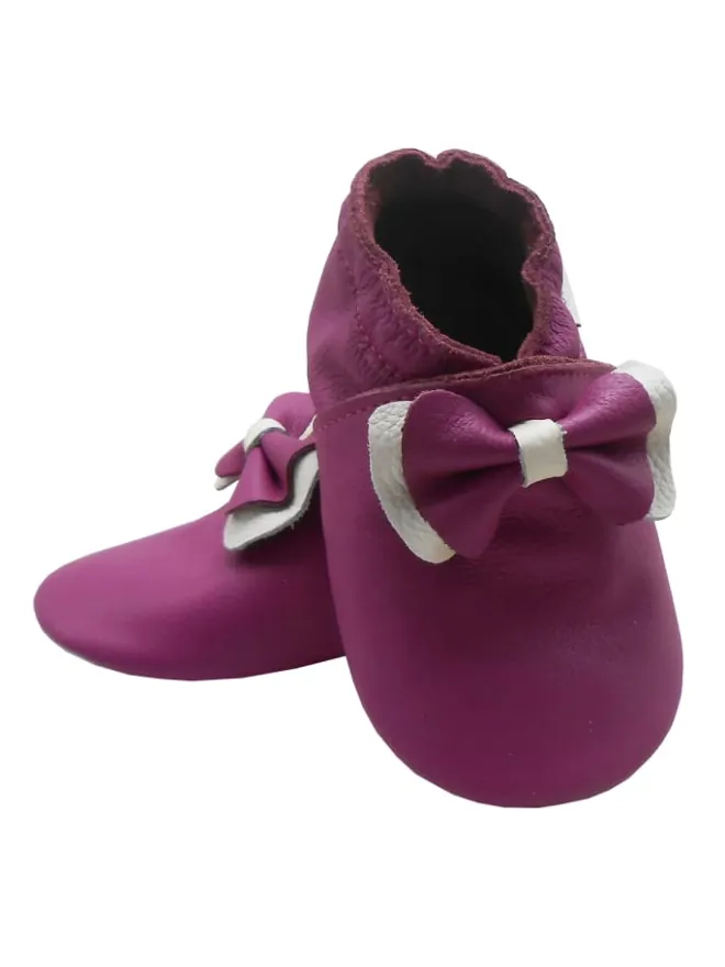 Lila Baby-Leder-Laufschuhe, komfortabel mit rutschfester Sohle - Schleifenmotiv>Bemesu Clearance
