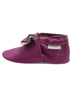 Lila Baby-Leder-Laufschuhe, komfortabel mit rutschfester Sohle - Schleifenmotiv><noscript><img width=