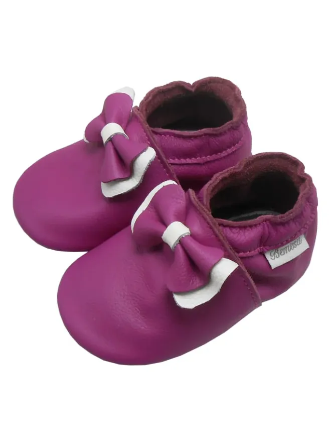Lila Baby-Leder-Laufschuhe, komfortabel mit rutschfester Sohle - Schleifenmotiv>Bemesu Clearance