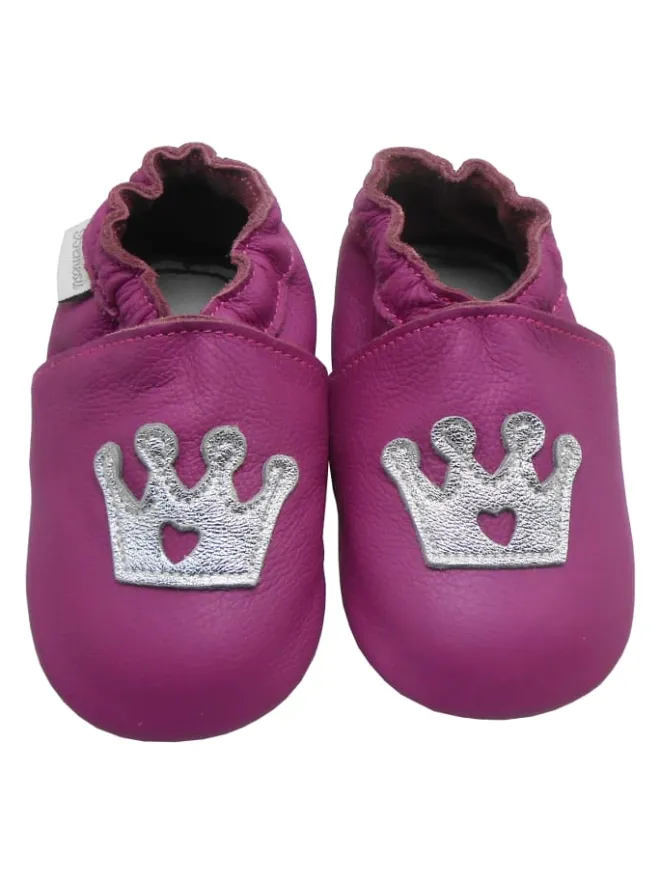 Bemesu Krabbelschuhe^Lila Baby-Leder-Laufschuhe, komfortabel mit rutschfester Sohle - Kronenmuster